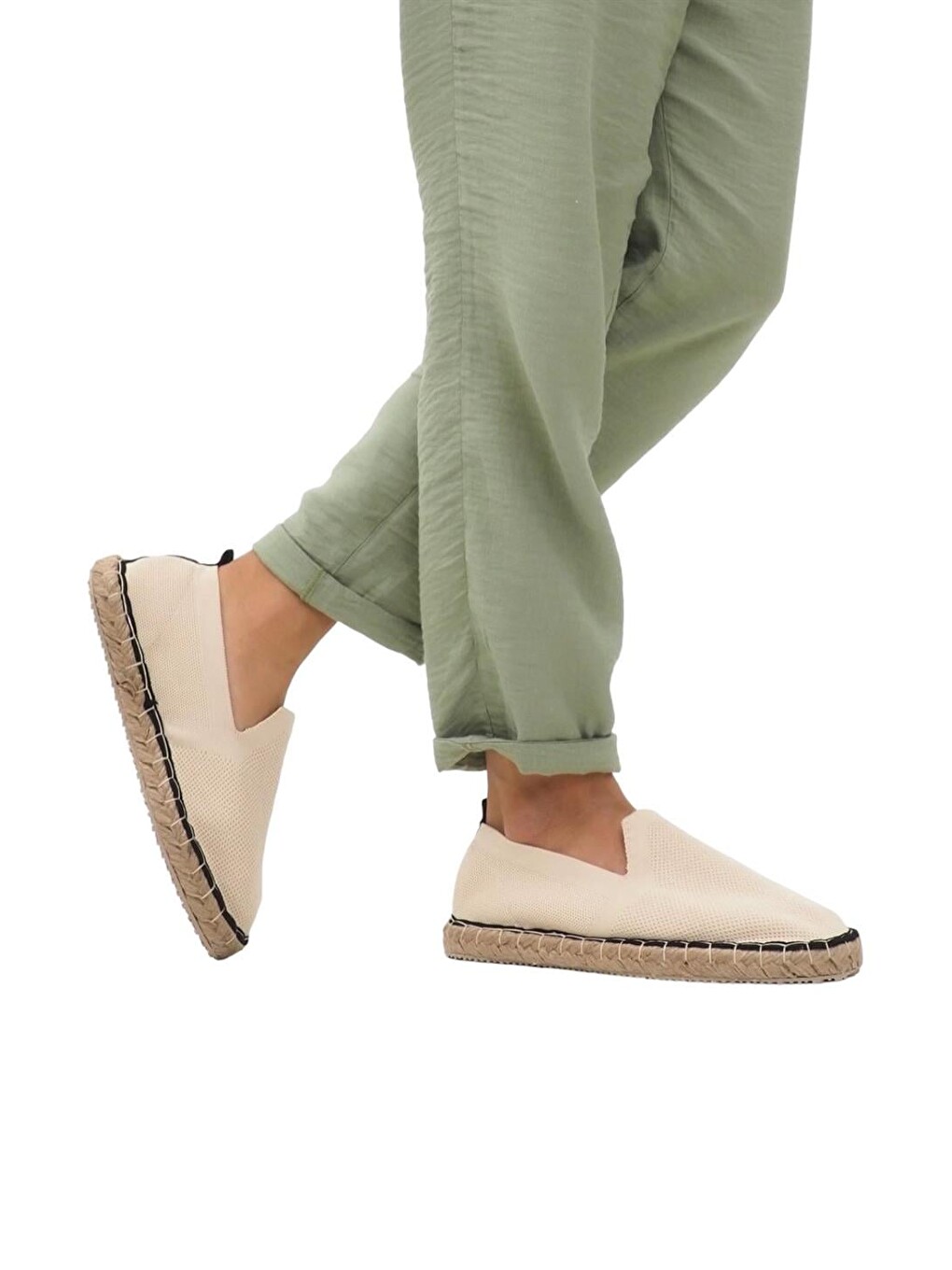 Unisex El Yapımı Triko Espadril Bej-7