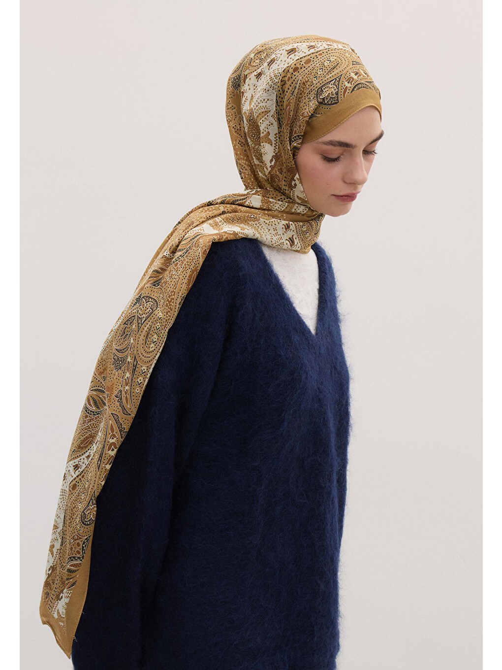Kahverengi Elora Desen Şal Camel