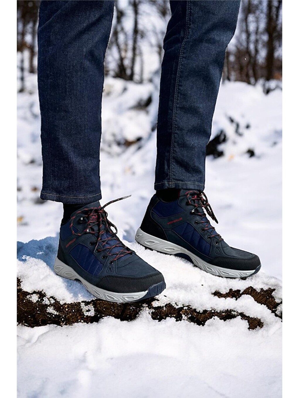 Outdoor Bot Ayakkabı Kışlık Dayanıklı Sağlam Taban Bağcıklı Lacivert-12