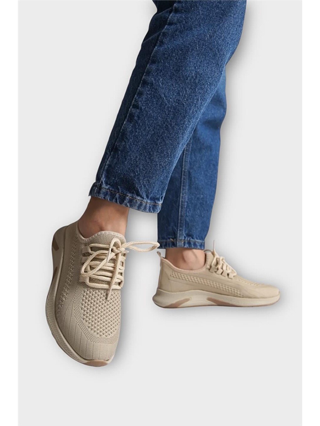 Unisex Yazlık Triko Spor Ayakkabı Bej-4