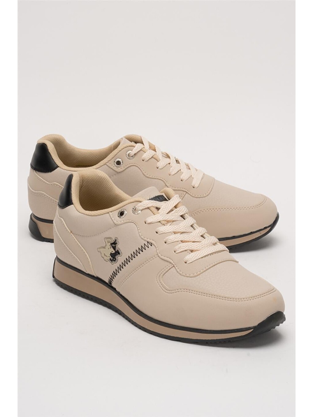 Erkek Günlük Cilt Sneaker Ayakkabı Bej - Siyah-1
