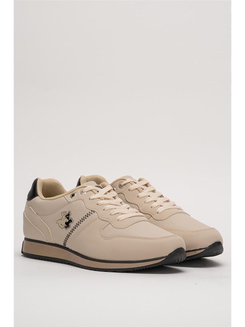 Erkek Günlük Cilt Sneaker Ayakkabı Bej - Siyah-2