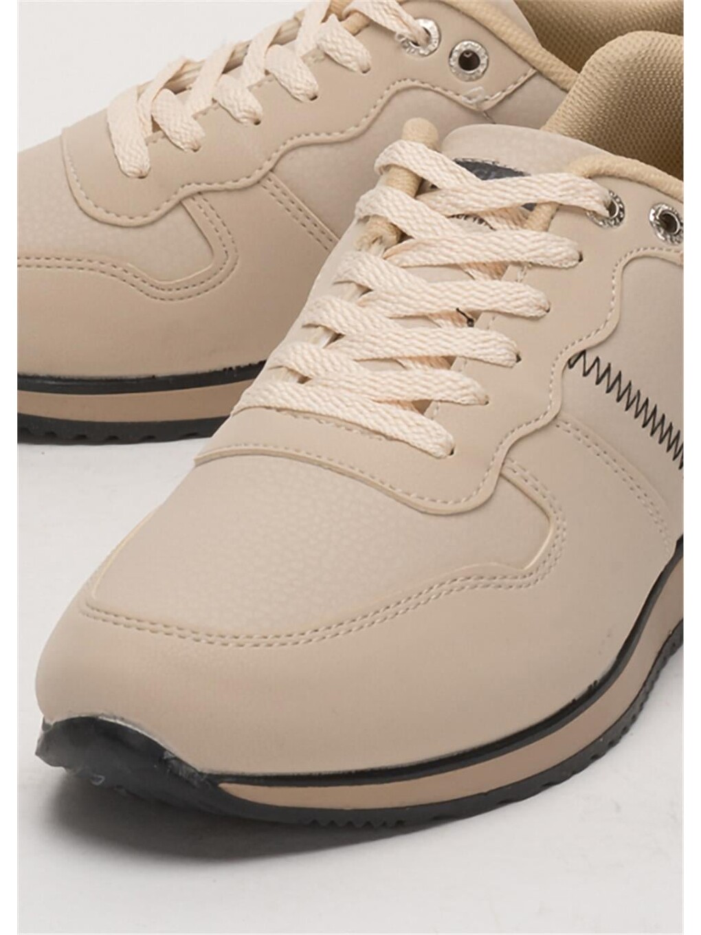 Erkek Günlük Cilt Sneaker Ayakkabı Bej - Siyah-4