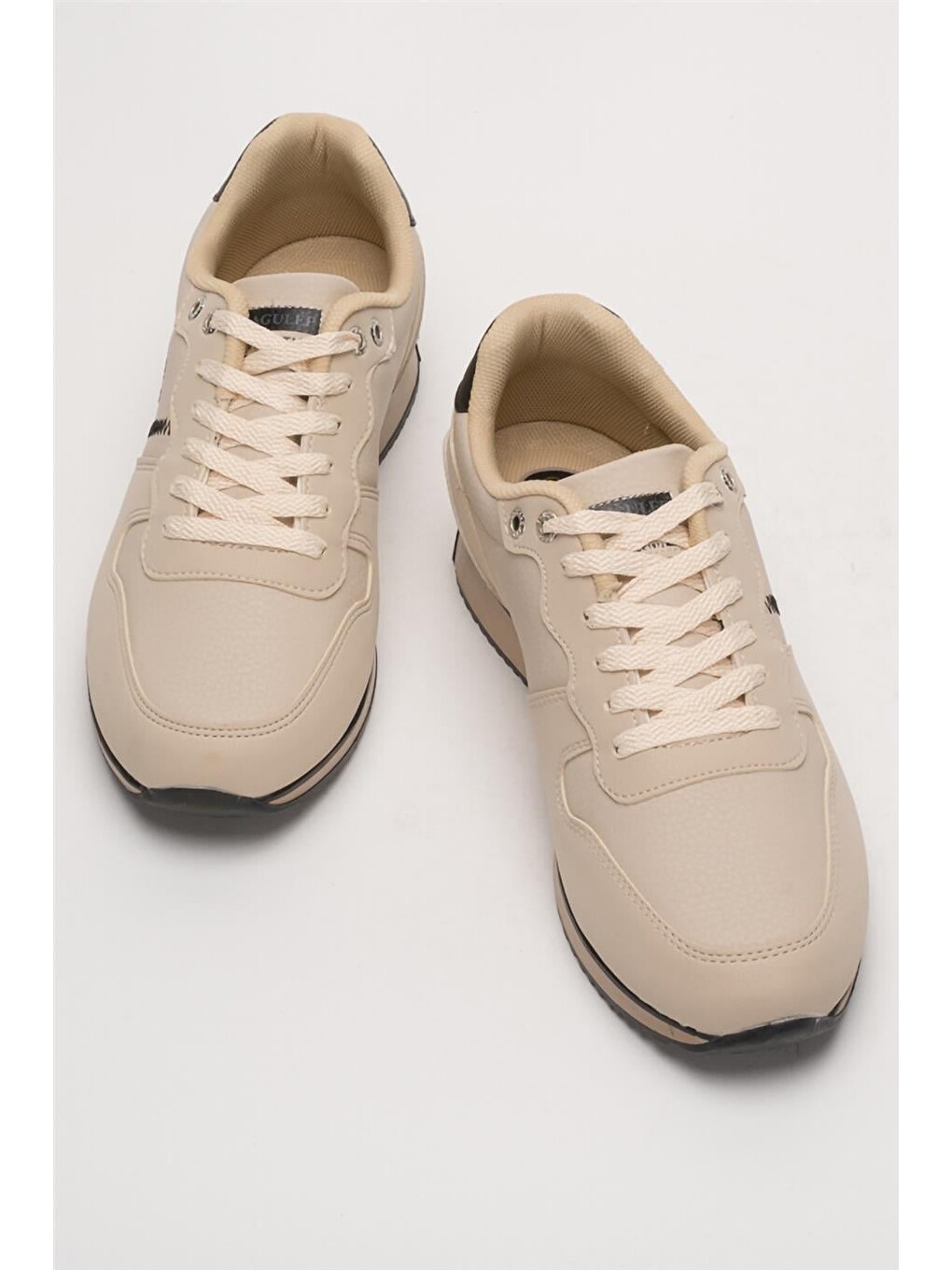 Erkek Günlük Cilt Sneaker Ayakkabı Bej - Siyah-5