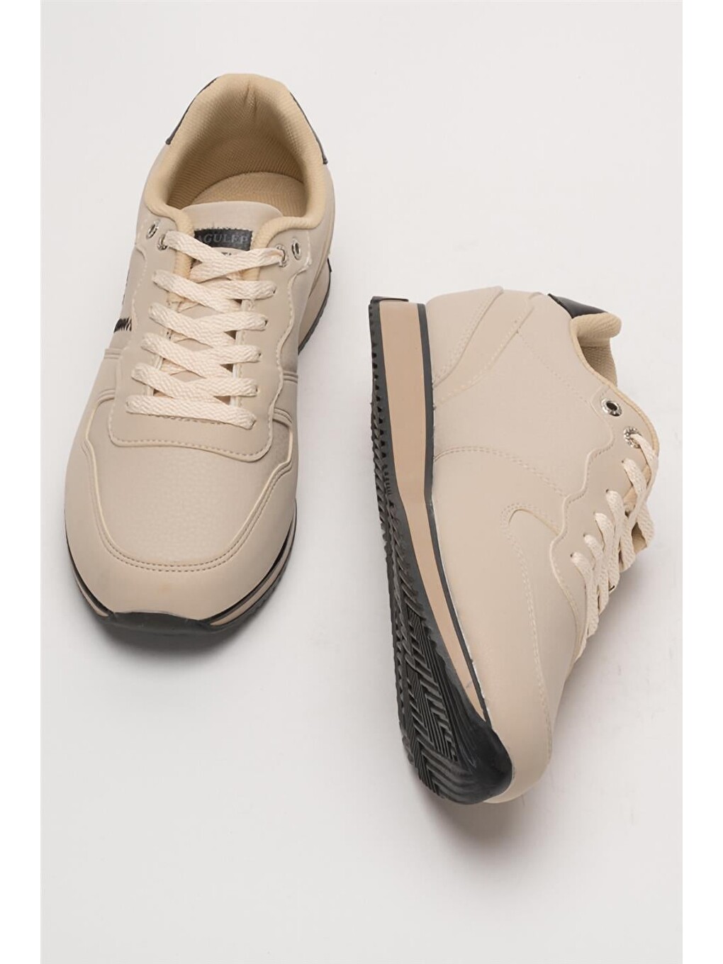 Erkek Günlük Cilt Sneaker Ayakkabı Bej - Siyah-6