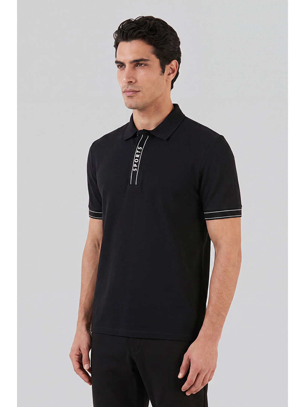 Siyah Pamuklu Regular Fit Yarım Fermuarlı Polo T Shirt 5904073-3