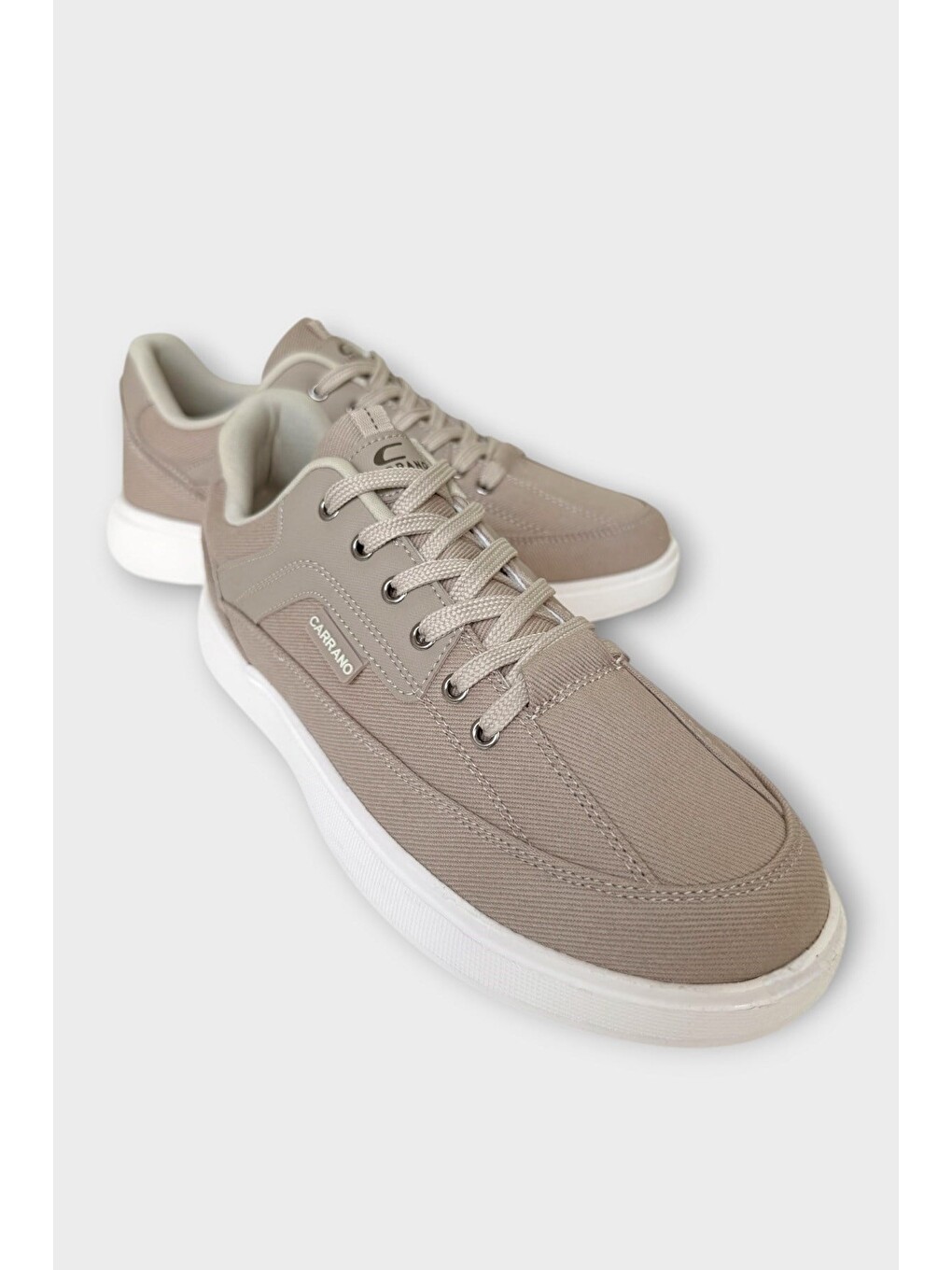 Erkek Keten Gabardin Kumaş Günlük Sneaker Ayakkabı Bej-3