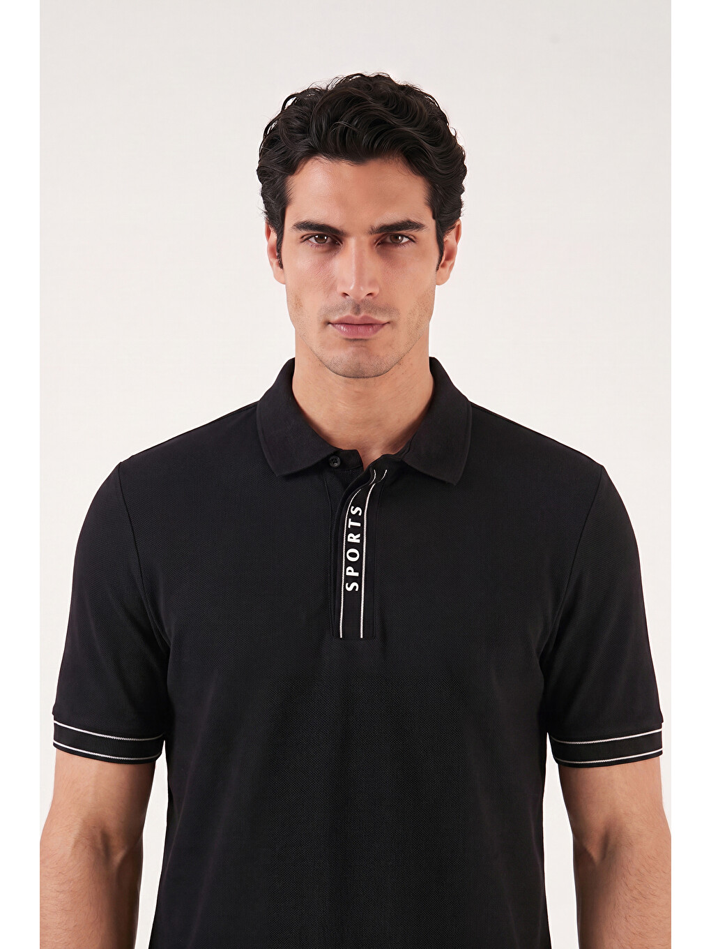 Siyah Pamuklu Regular Fit Yarım Fermuarlı Polo T Shirt 5904073-4