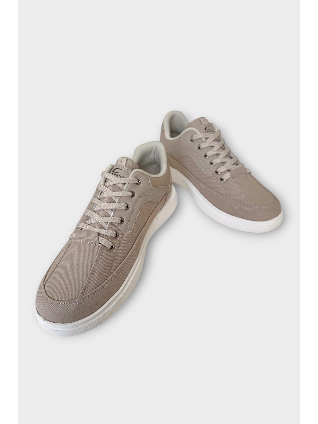 Erkek Keten Gabardin Kumaş Günlük Sneaker Ayakkabı Bej-4