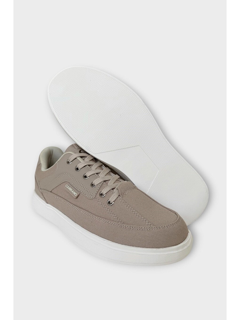 Erkek Keten Gabardin Kumaş Günlük Sneaker Ayakkabı Bej-8
