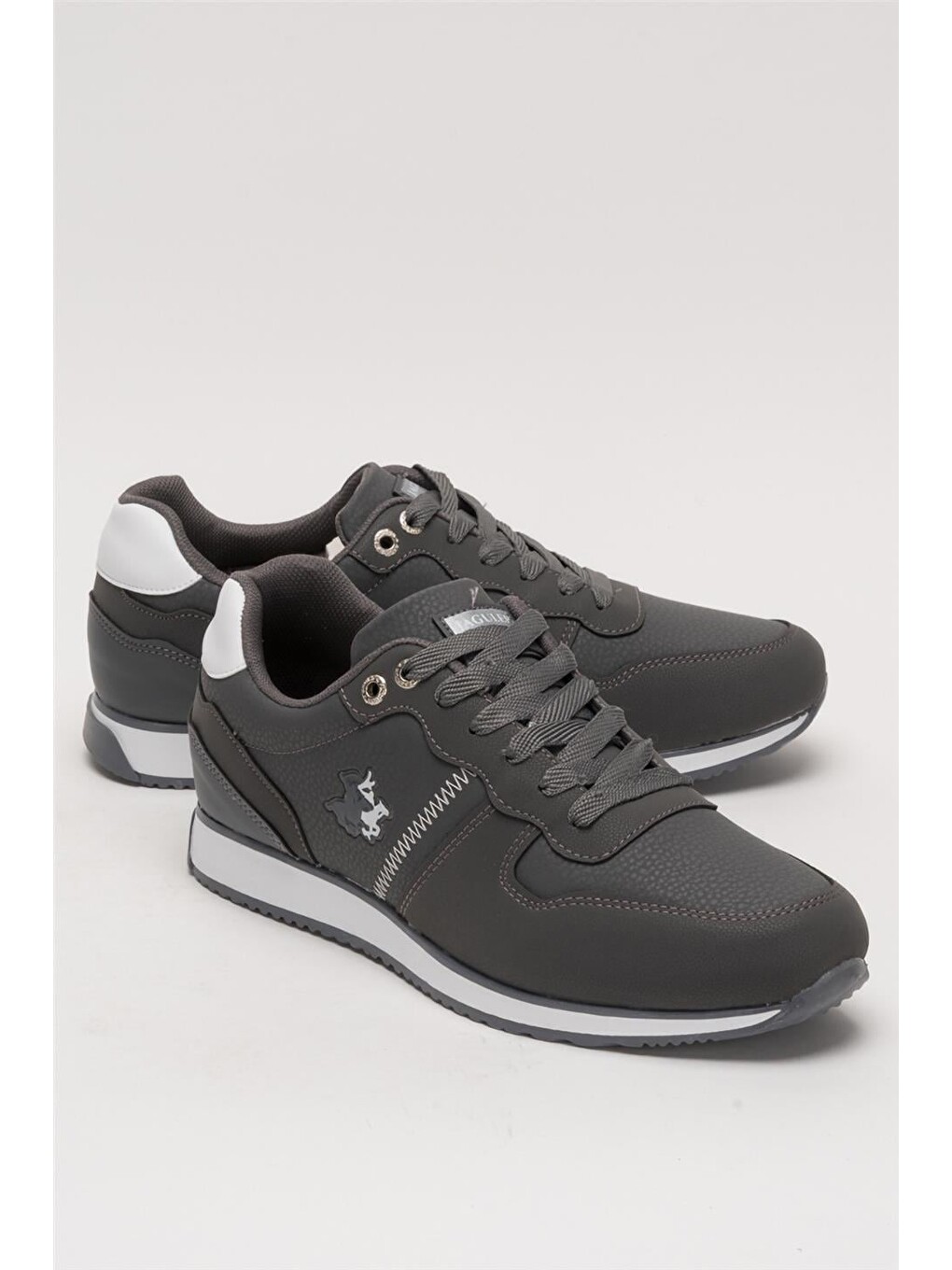 Gri Erkek Günlük Cilt Sneaker Ayakkabı Füme - Beyaz-1