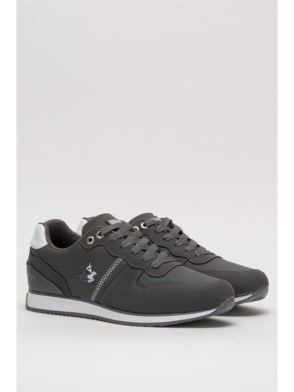 Gri Erkek Günlük Cilt Sneaker Ayakkabı Füme - Beyaz-2
