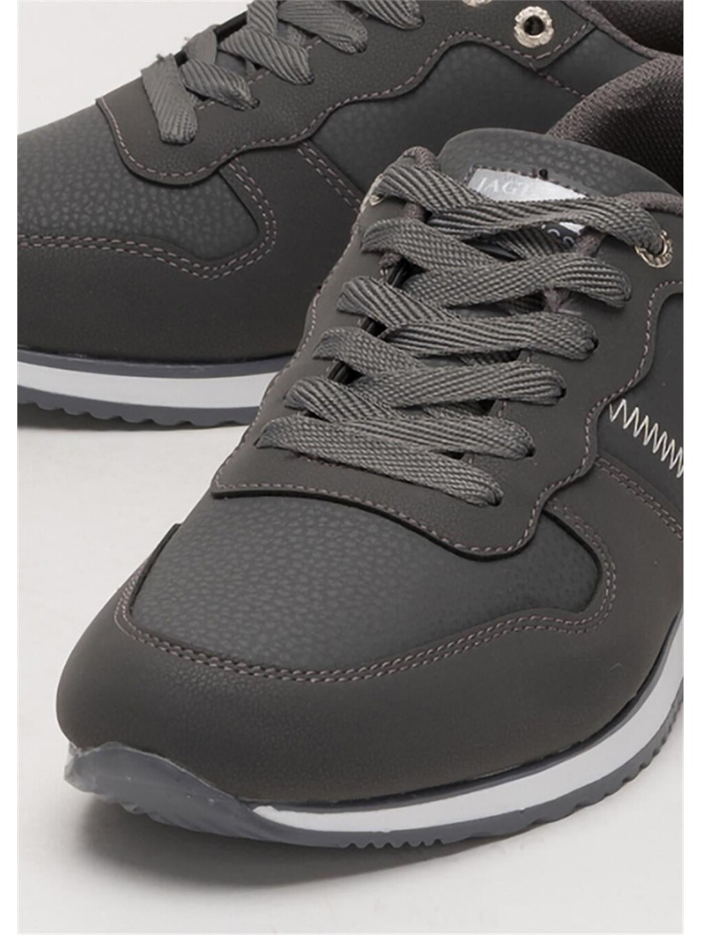 Gri Erkek Günlük Cilt Sneaker Ayakkabı Füme - Beyaz-4