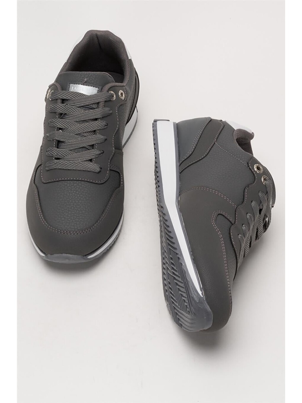 Gri Erkek Günlük Cilt Sneaker Ayakkabı Füme - Beyaz-6