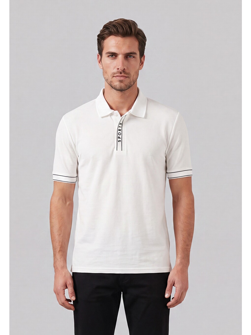 Beyaz Pamuklu Regular Fit Yarım Fermuarlı Polo T Shirt 5904073-1