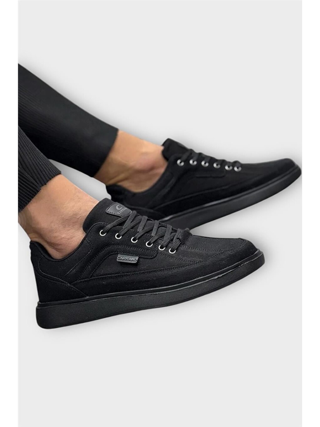 Erkek Keten Gabardin Kumaş Günlük Sneaker Ayakkabı Siyah-10