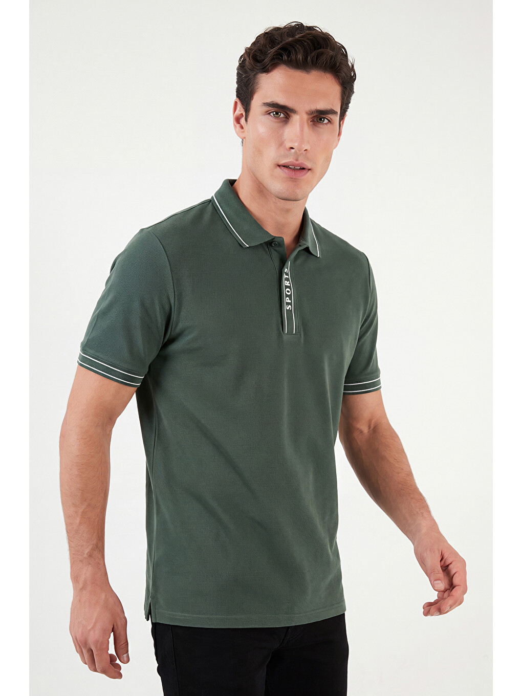 Yeşil Pamuklu Regular Fit Yarım Fermuarlı Polo T Shirt 5904073-1