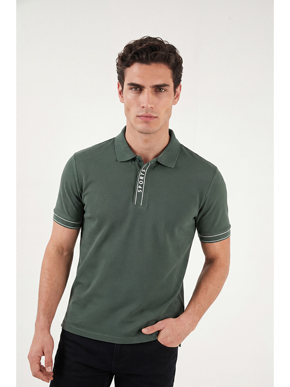 Yeşil Pamuklu Regular Fit Yarım Fermuarlı Polo T Shirt 5904073-2