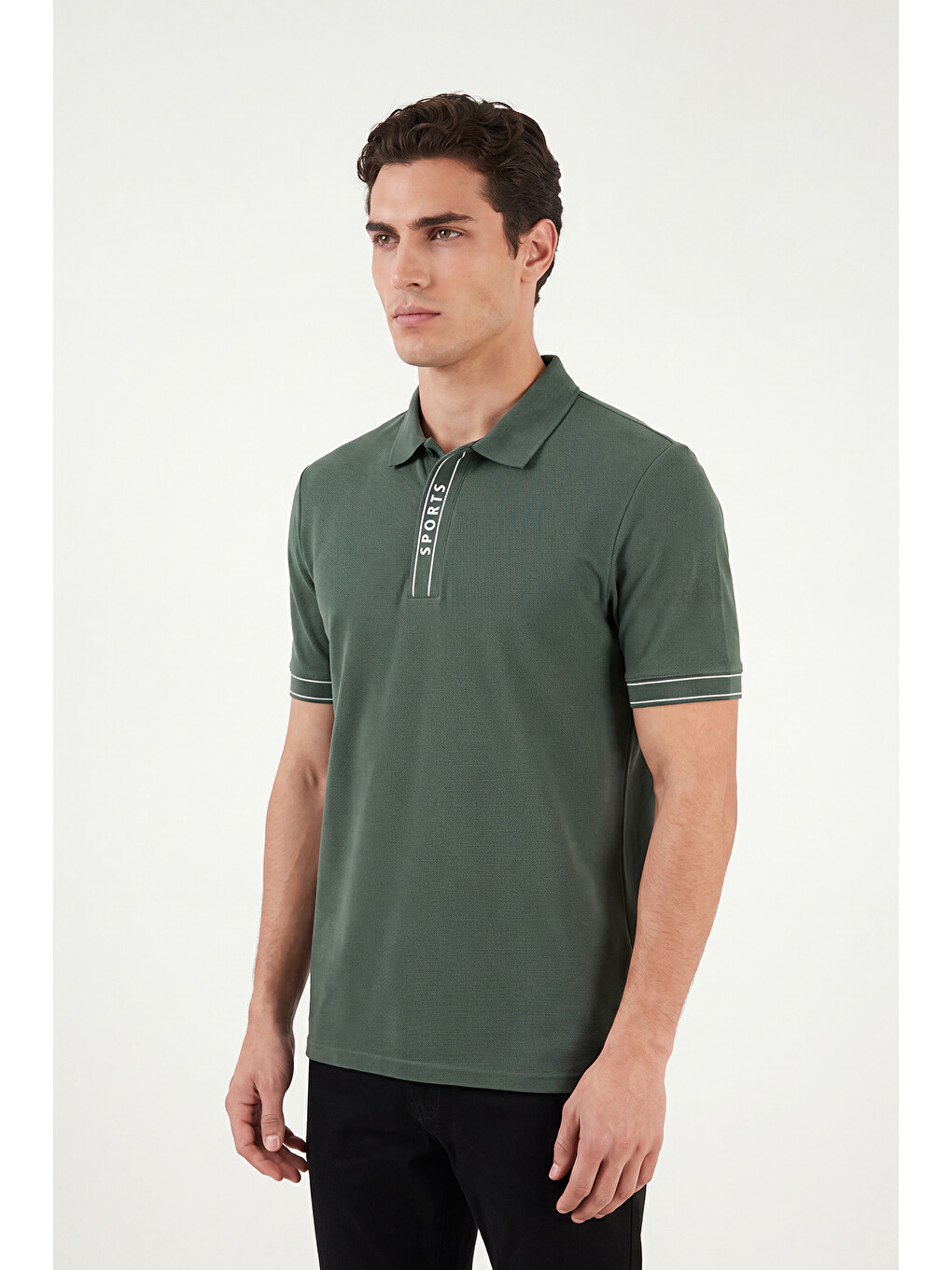 Yeşil Pamuklu Regular Fit Yarım Fermuarlı Polo T Shirt 5904073-3