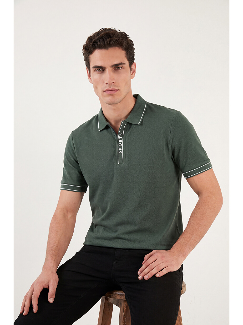 Yeşil Pamuklu Regular Fit Yarım Fermuarlı Polo T Shirt 5904073-4