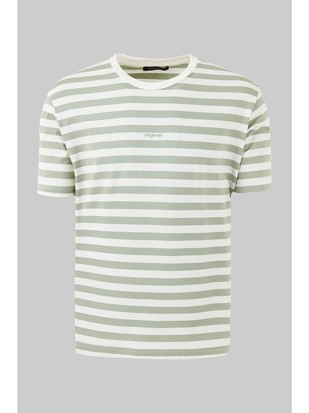 Yeşil Çizgili Pamuklu Relaxed Fit Bisiklet Yaka T Shirt 5904078-5