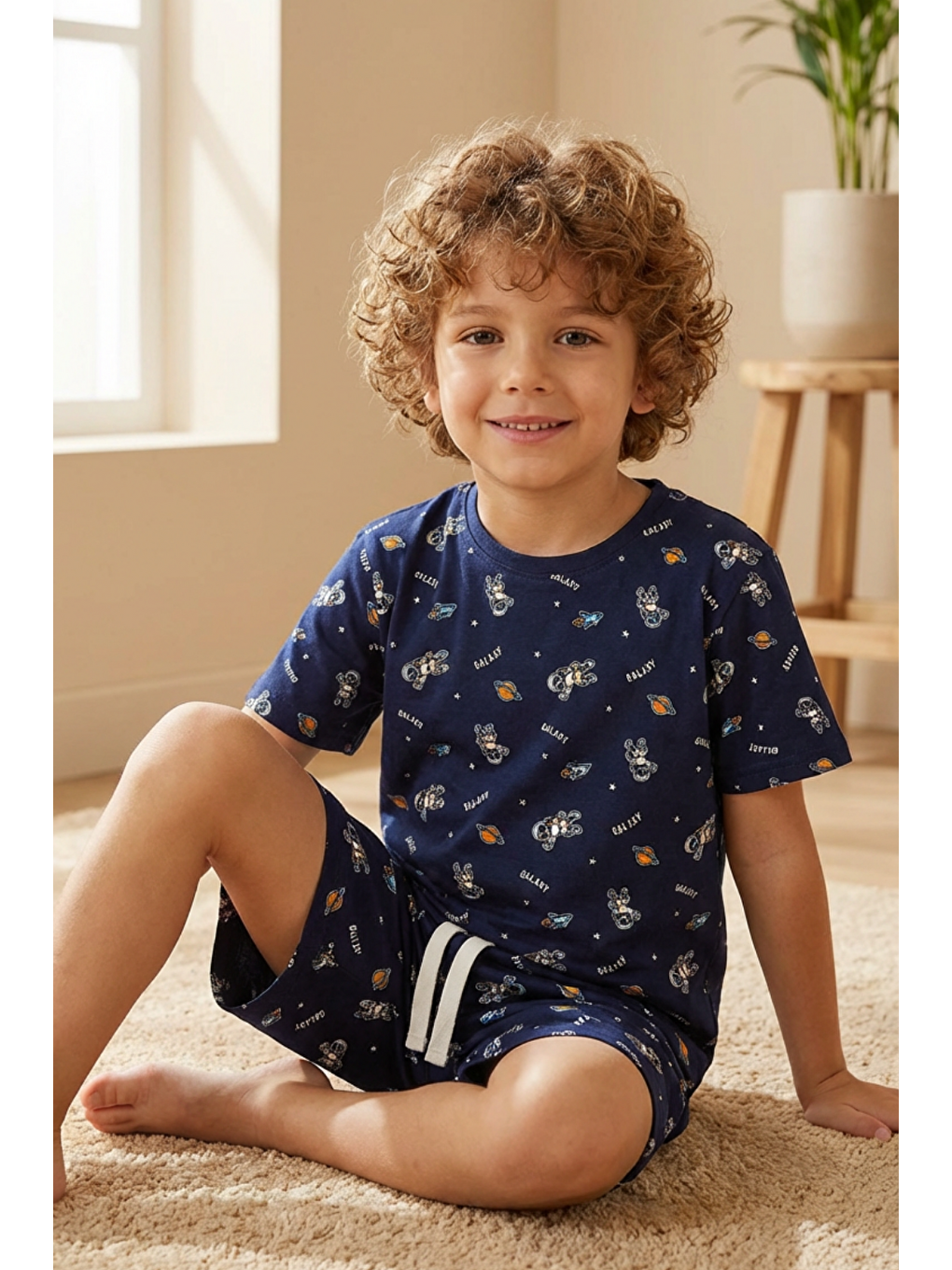 Karışık Uzay Desenli Çocuk Şortlu Pijama Takımı-5