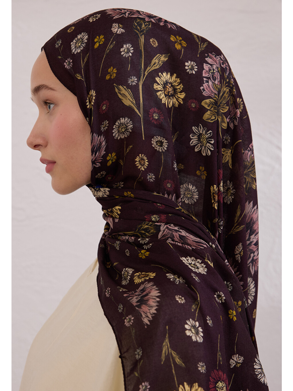 Bloomıng Dahlıa Desen Rami Şal Mürdüm-4