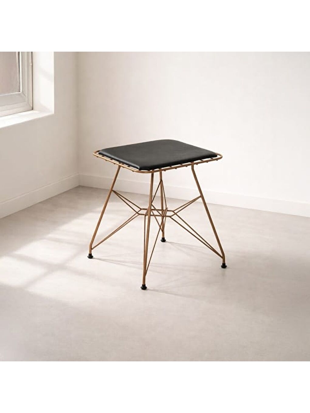 Tel Tabure - Siyah / Bakır - 45x34x44 cm