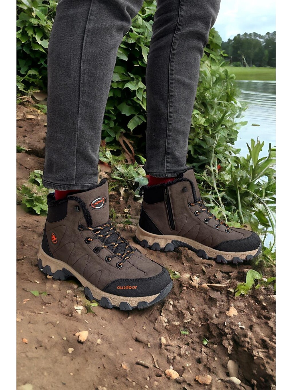 Soğuk Geçirmez Unisex Uzun Outdoor Trekking Bot Ayakkabı Kahverengi-7