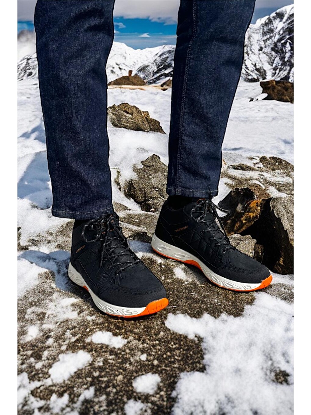 Outdoor Bot Ayakkabı Kışlık Dayanıklı Sağlam Taban Bağcıklı Siyah - Turuncu-15