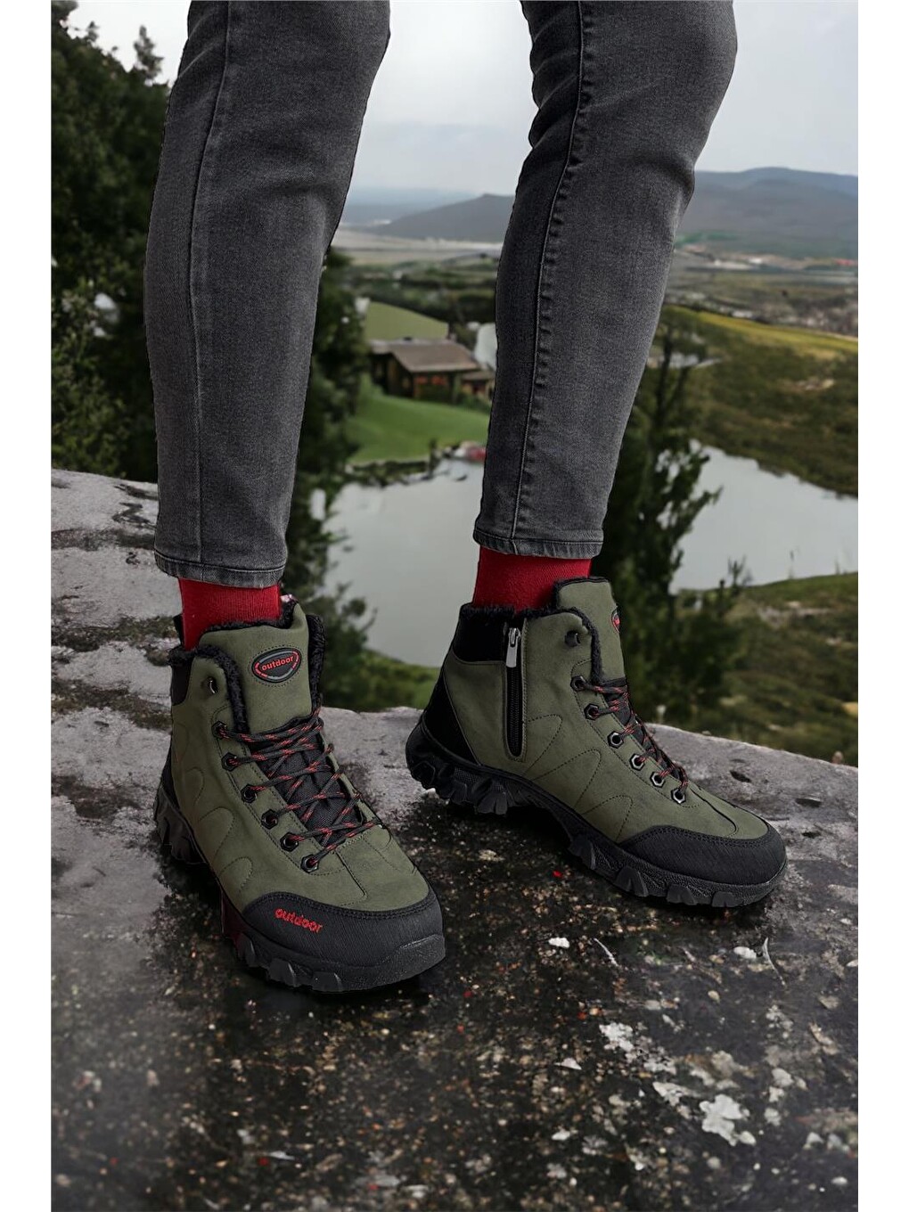 Soğuk Geçirmez Unisex Uzun Outdoor Trekking Bot Ayakkabı Haki-14