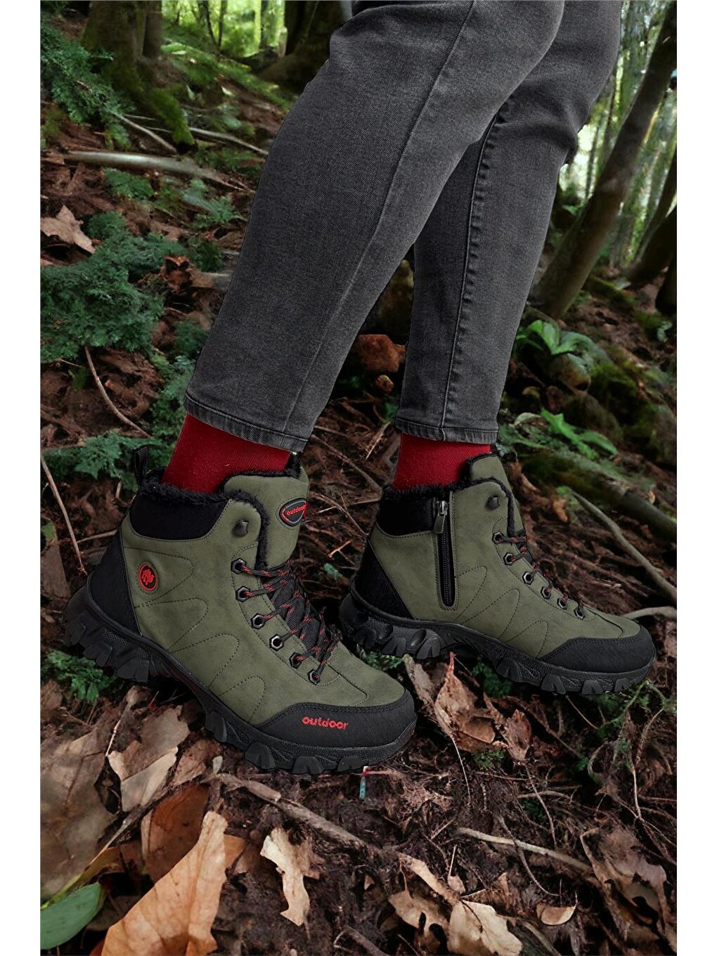 Soğuk Geçirmez Unisex Uzun Outdoor Trekking Bot Ayakkabı Haki-18