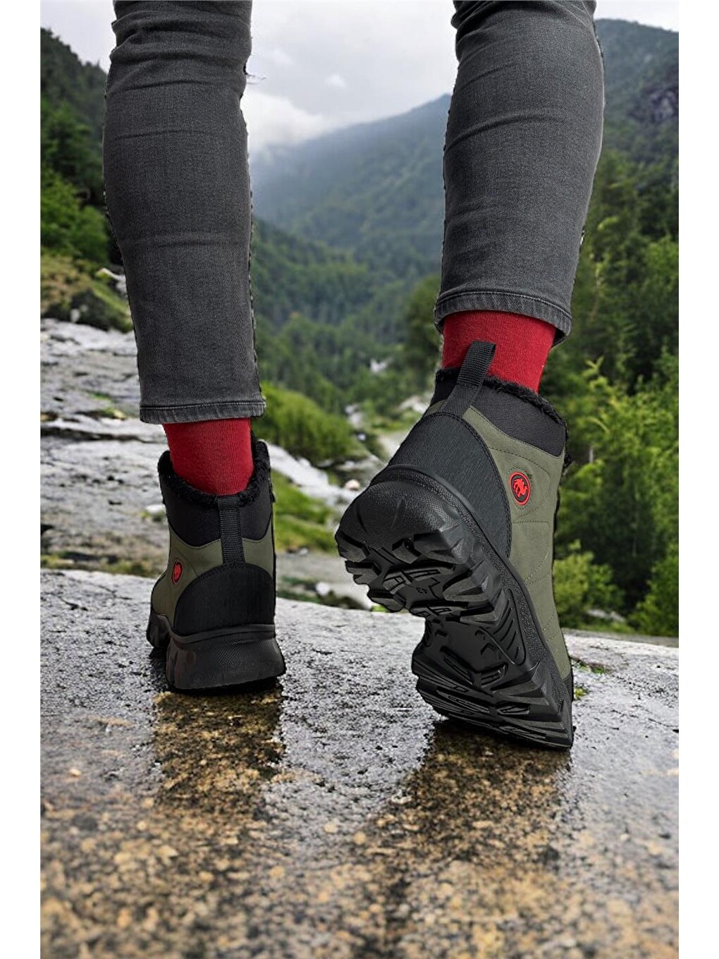 Soğuk Geçirmez Unisex Uzun Outdoor Trekking Bot Ayakkabı Haki-15