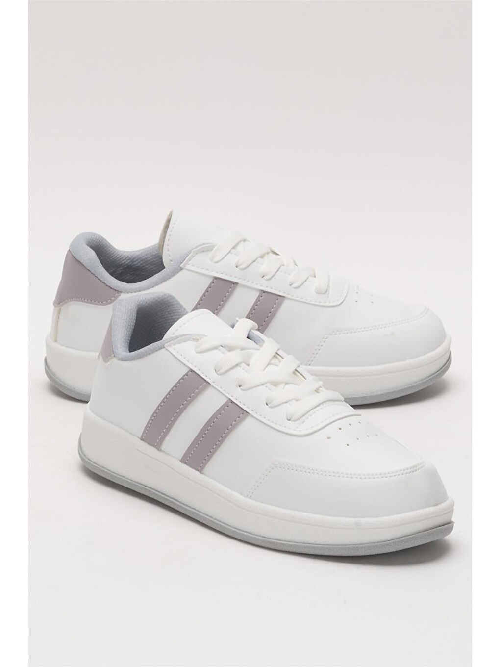 Unisex Düz Hafif Taban Günlük Sneaker Ayakkabı Beyaz - Gri-1