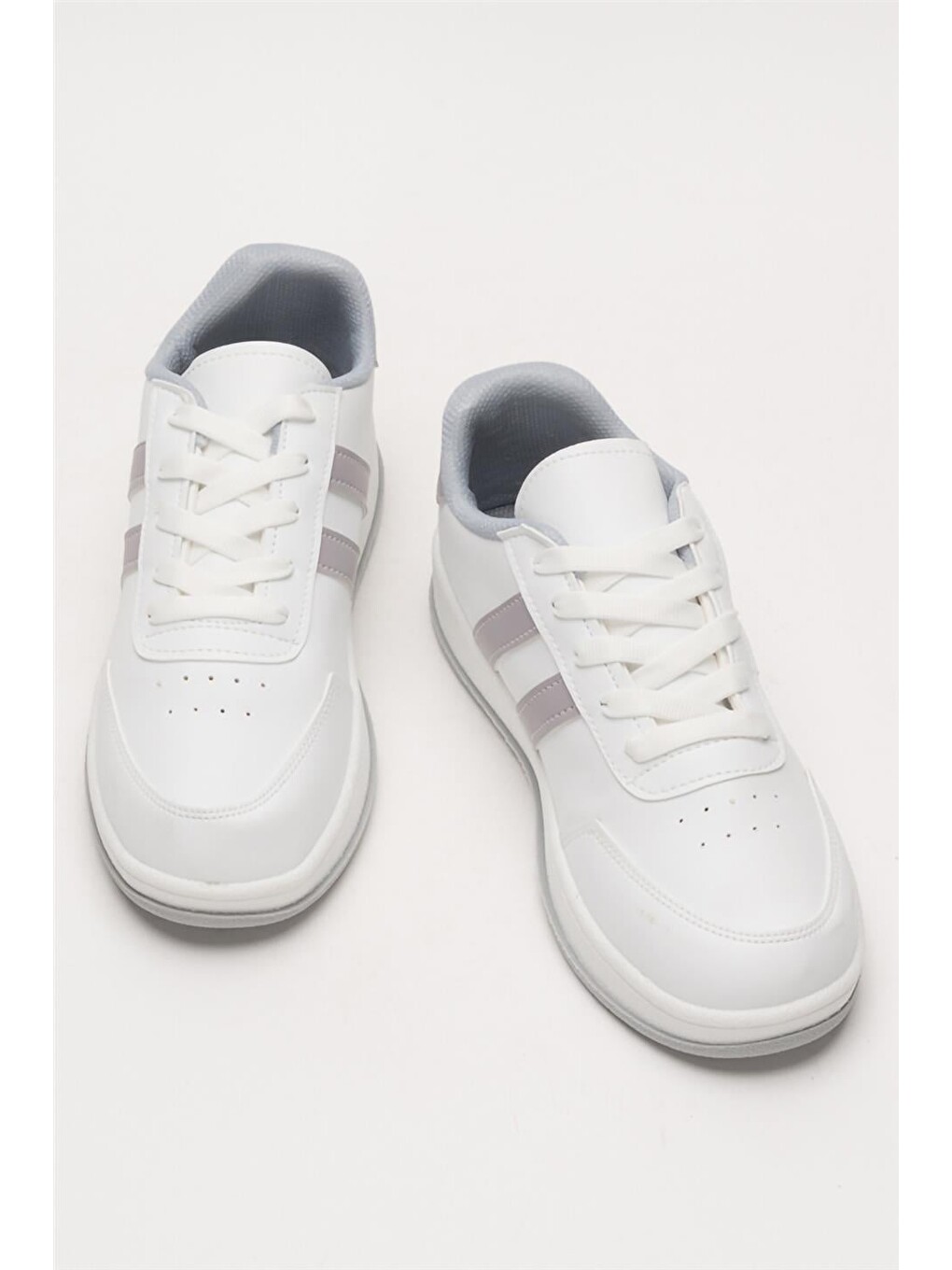 Unisex Düz Hafif Taban Günlük Sneaker Ayakkabı Beyaz - Gri-5