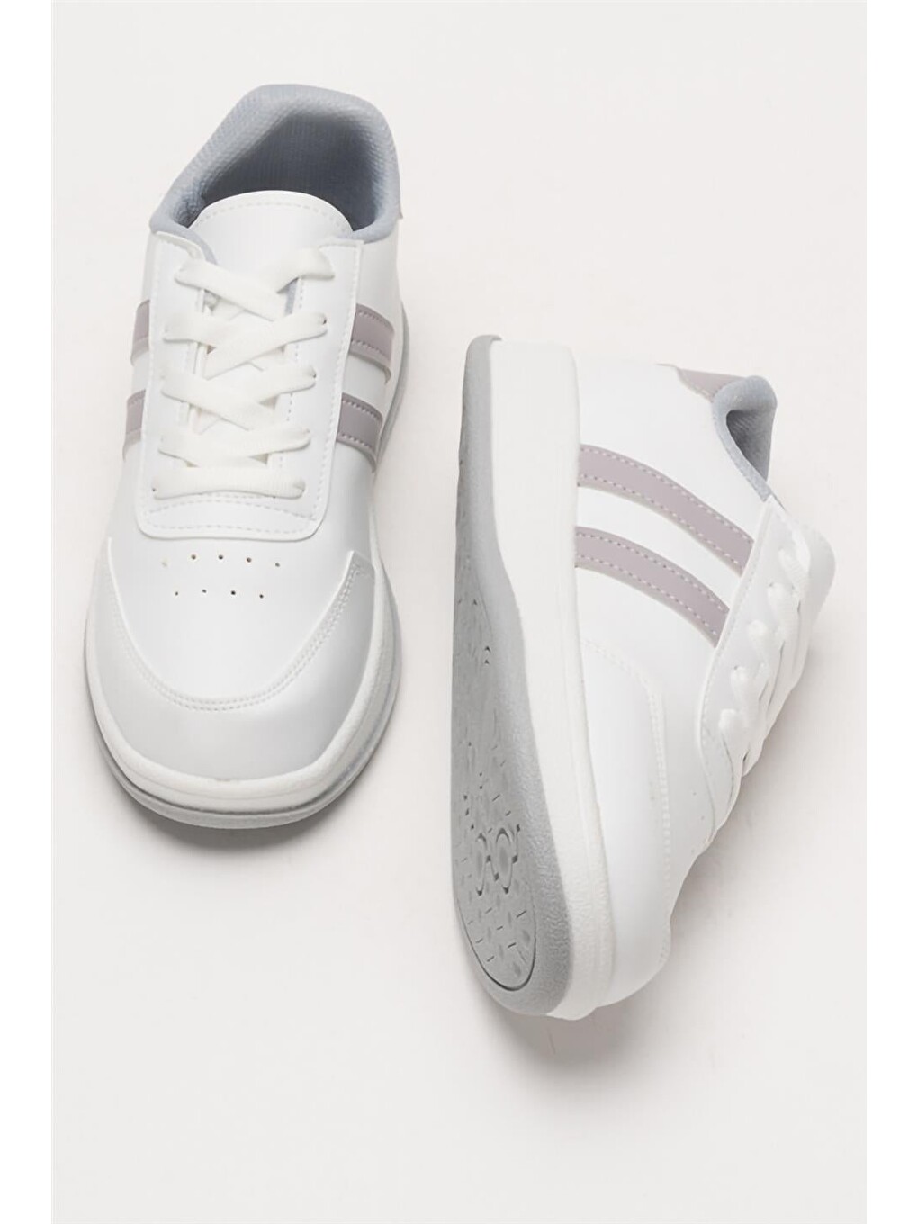 Unisex Düz Hafif Taban Günlük Sneaker Ayakkabı Beyaz - Gri-6