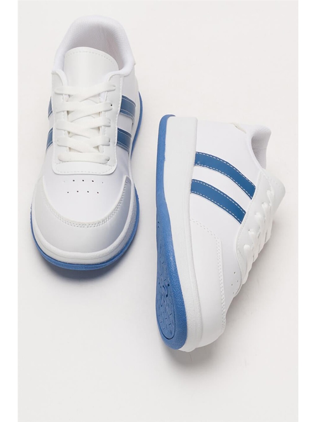 Unisex Düz Hafif Taban Günlük Sneaker Ayakkabı Beyaz - Saks-12