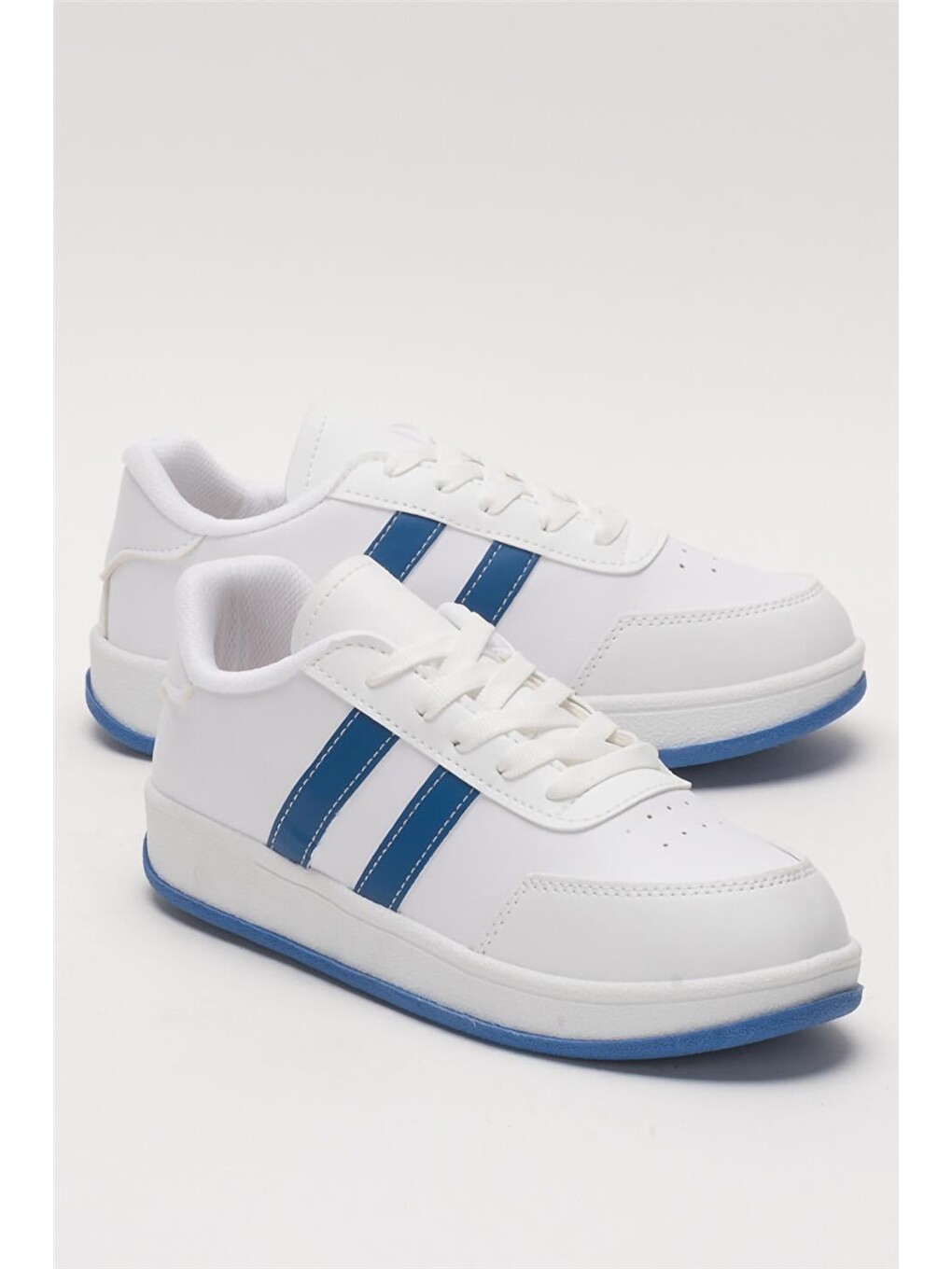 Unisex Düz Hafif Taban Günlük Sneaker Ayakkabı Beyaz - Saks-3