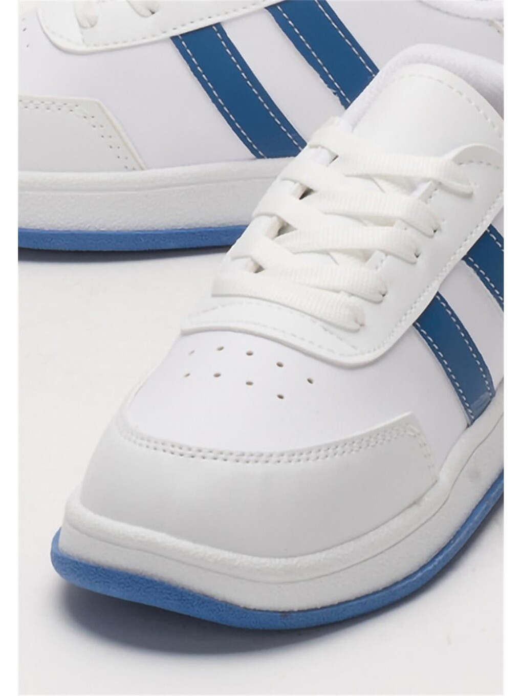 Unisex Düz Hafif Taban Günlük Sneaker Ayakkabı Beyaz - Saks-9