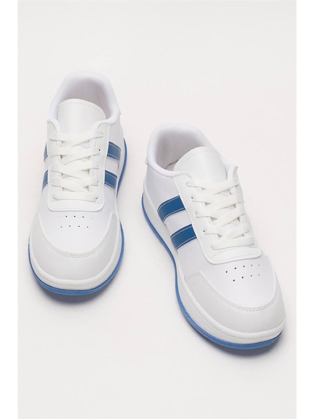 Unisex Düz Hafif Taban Günlük Sneaker Ayakkabı Beyaz - Saks-11