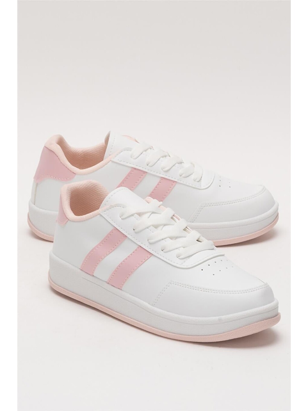 Unisex Düz Hafif Taban Günlük Sneaker Ayakkabı Beyaz - Pudra-2