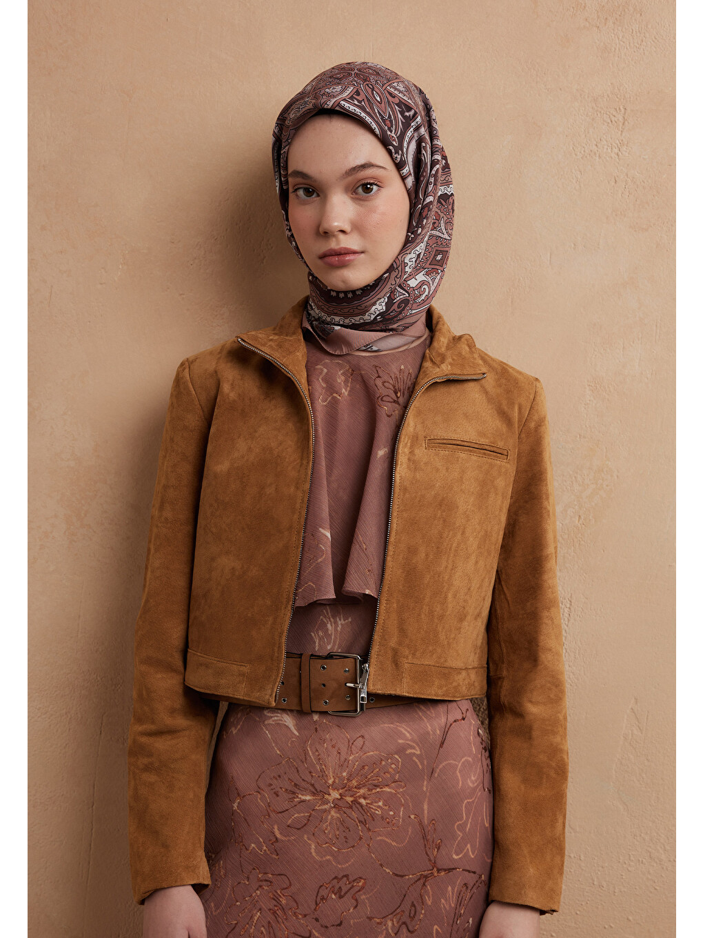 Pembe Etnıc Floral Desen Pamuk İpek Eşarp Gülkurusu-3