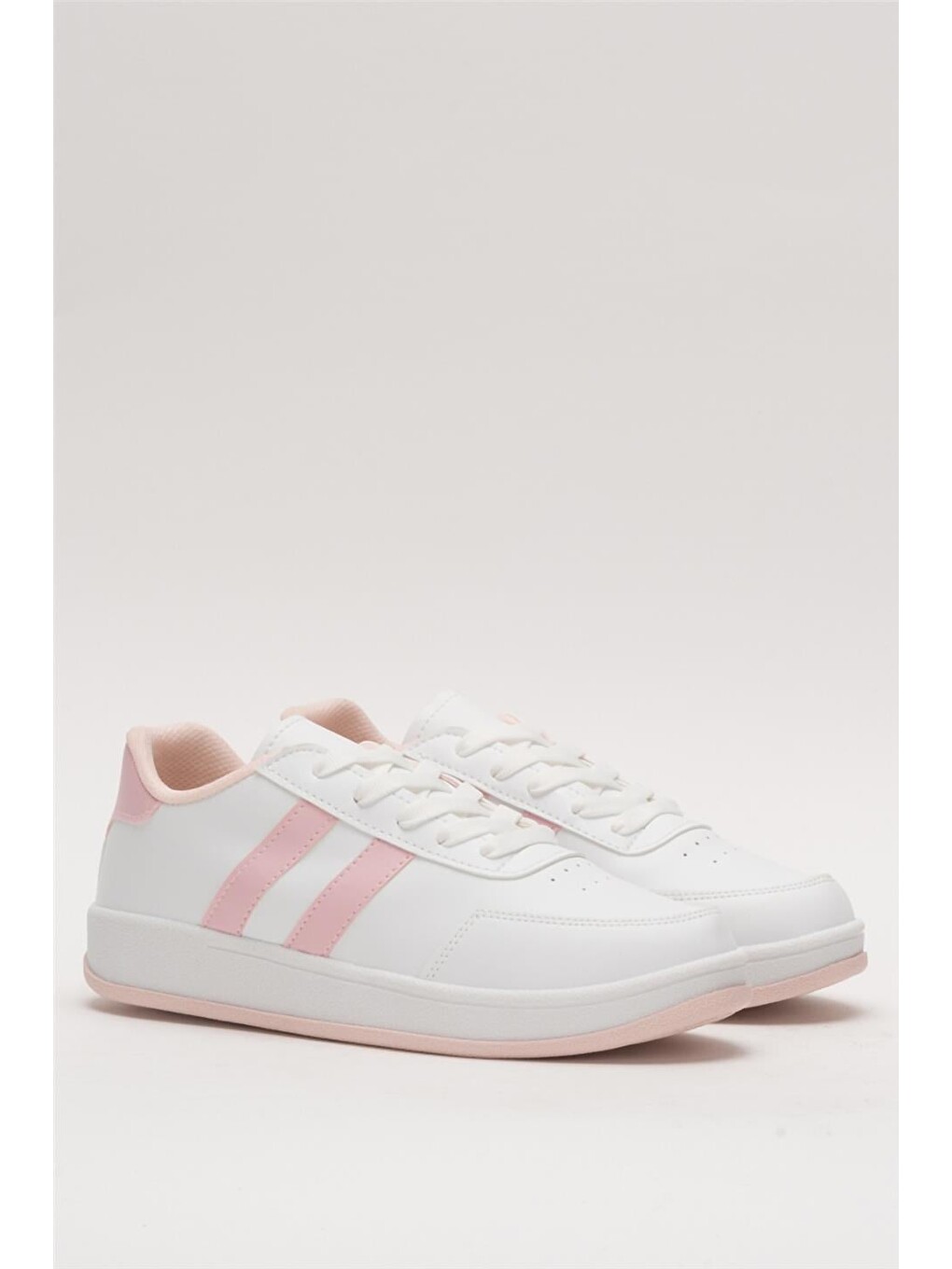 Unisex Düz Hafif Taban Günlük Sneaker Ayakkabı Beyaz - Pudra-5