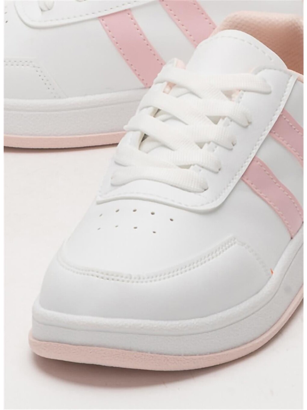 Unisex Düz Hafif Taban Günlük Sneaker Ayakkabı Beyaz - Pudra-9