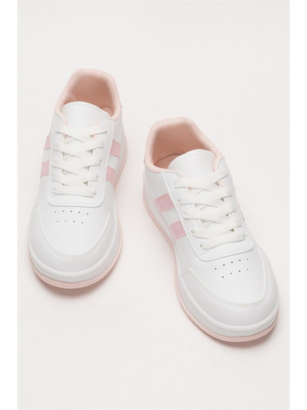 Unisex Düz Hafif Taban Günlük Sneaker Ayakkabı Beyaz - Pudra-10
