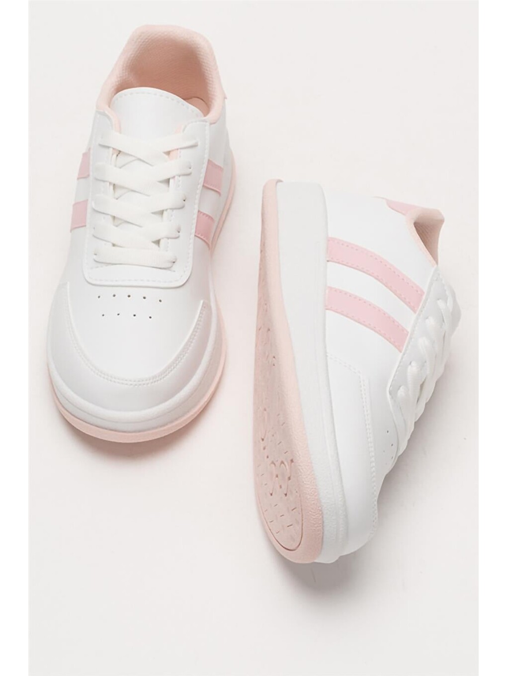 Unisex Düz Hafif Taban Günlük Sneaker Ayakkabı Beyaz - Pudra-12