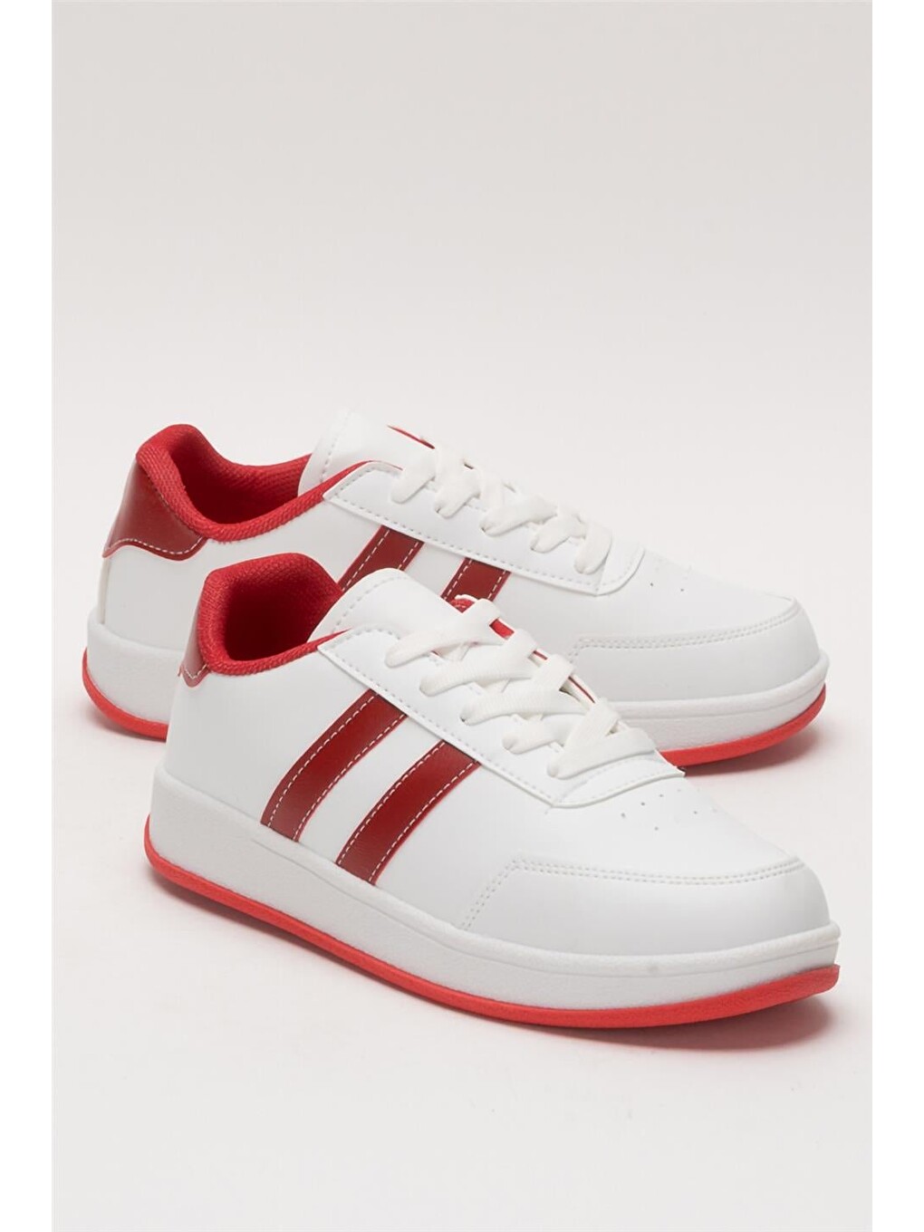 Unisex Düz Hafif Taban Günlük Sneaker Ayakkabı Beyaz - Kirmizi-2