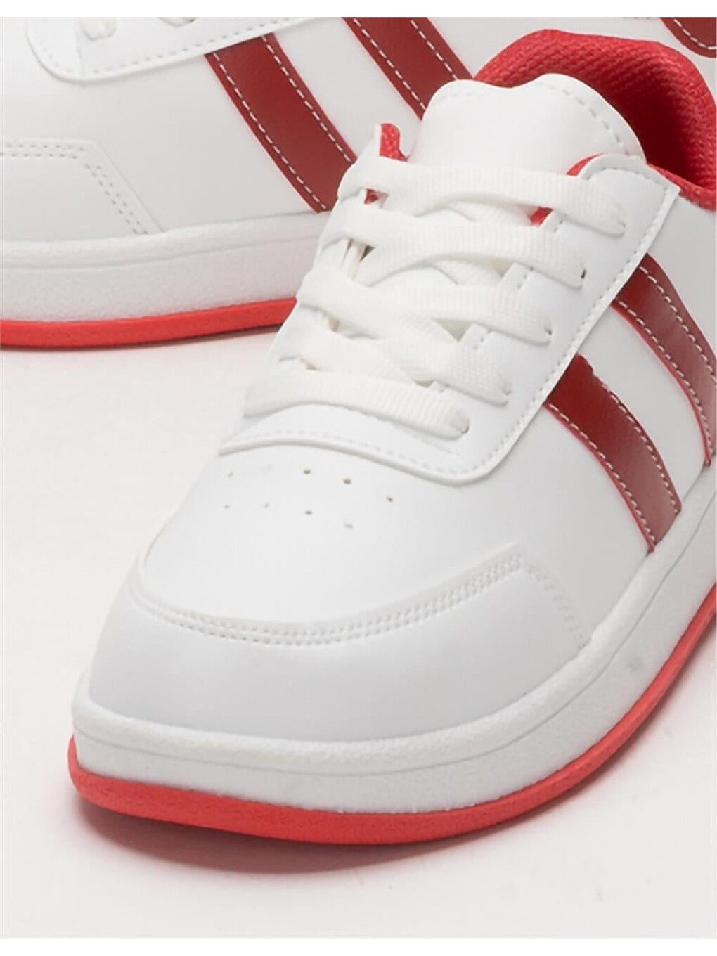 Unisex Düz Hafif Taban Günlük Sneaker Ayakkabı Beyaz - Kirmizi-7