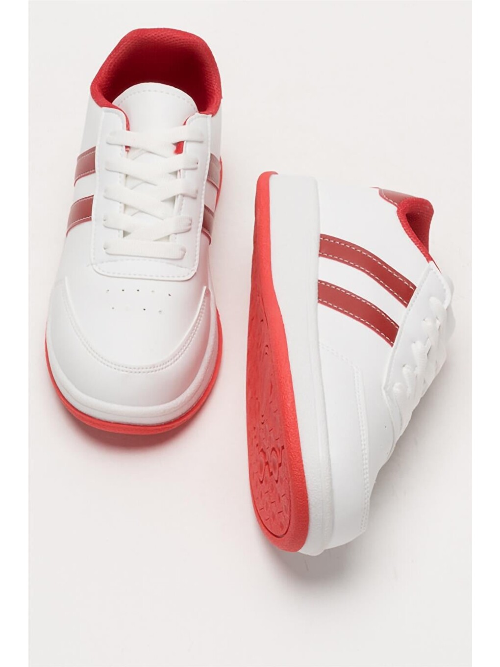 Unisex Düz Hafif Taban Günlük Sneaker Ayakkabı Beyaz - Kirmizi-12