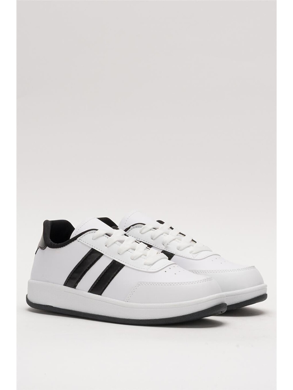 Unisex Düz Hafif Taban Günlük Sneaker Ayakkabı Beyaz - Siyah-4
